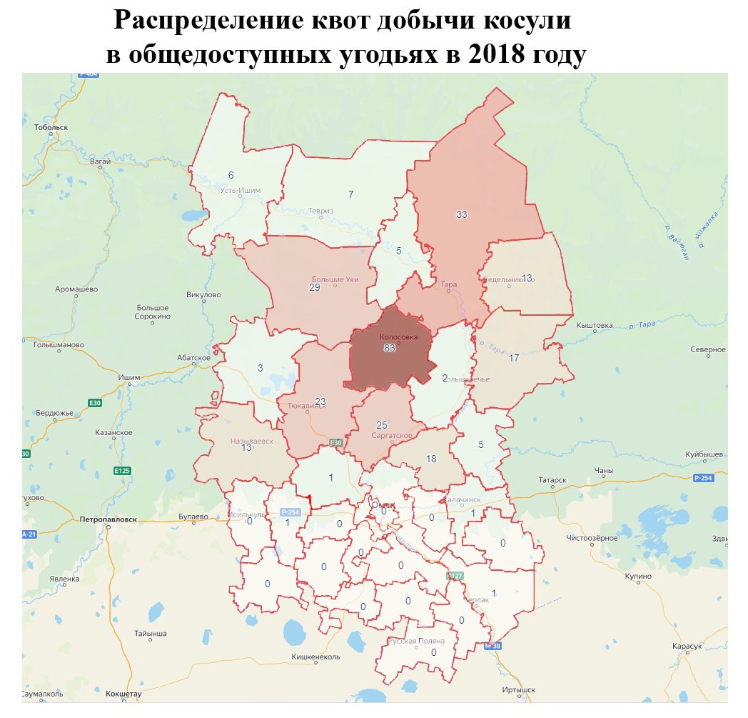 Распределение разрешений на добычу косули в Омской области